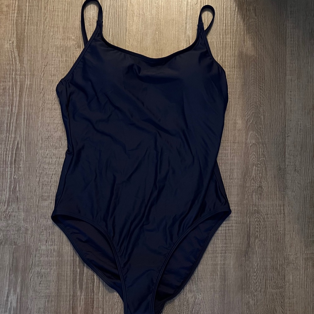 Quince Italian Cami One Piece Swimsuit Large Deep Navy Blue Minimalist